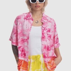 NWT Vans x Collina Strada Woven Top Sweet Lilac Pink Floral Tie Dye Women’s XL